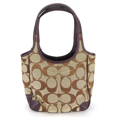 Pre-owned Coach Signature Beige Canvas Leather Tote Bag ()