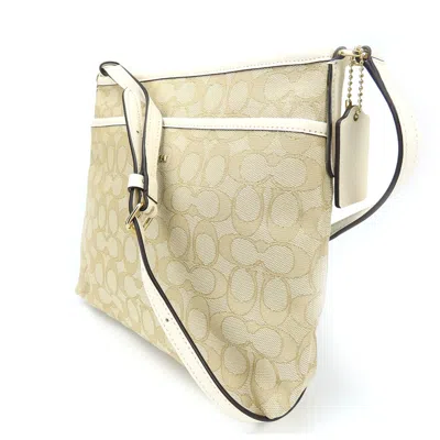 Pre-owned Coach Signature Beige Ivory Canvas Leather Shoulder Bag ()