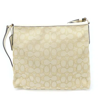 Pre-owned Coach Signature Beige Ivory Canvas Leather Shoulder Bag ()