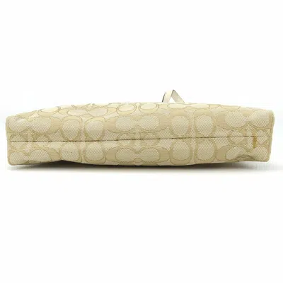 Pre-owned Coach Signature Beige Ivory Canvas Leather Shoulder Bag ()
