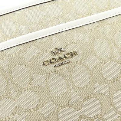 Pre-owned Coach Signature Beige Ivory Canvas Leather Shoulder Bag ()