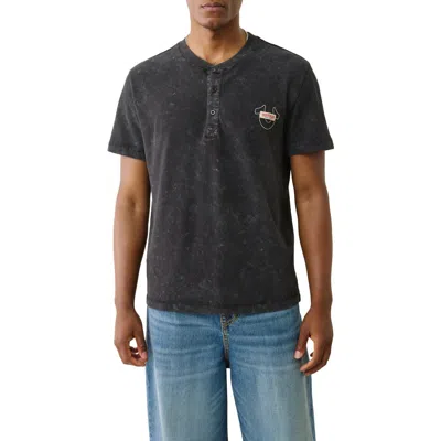 True Religion Short Sleeve Pique Henley Shirt In Black