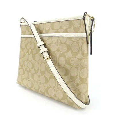 Pre-owned Coach Signature Beige White Pvc Leather Shoulder Bag ()