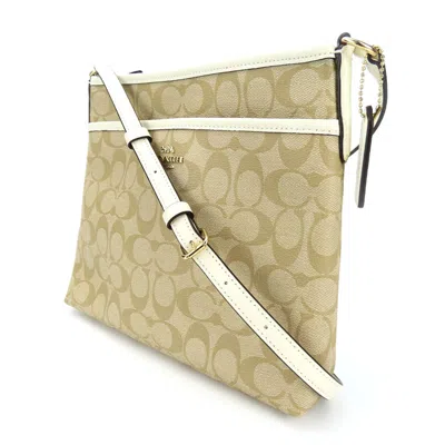 Pre-owned Coach Signature Beige White Pvc Leather Shoulder Bag ()