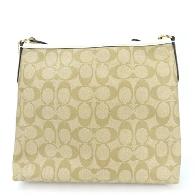 Pre-owned Coach Signature Beige White Pvc Leather Shoulder Bag ()