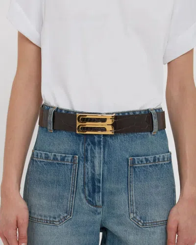 Victoria Beckham Jumbo Frame Belt In Espresso Croc Embossed Calf Leather