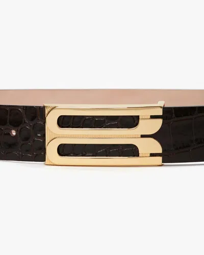 Victoria Beckham Jumbo Frame Belt In Espresso Croc Embossed Calf Leather