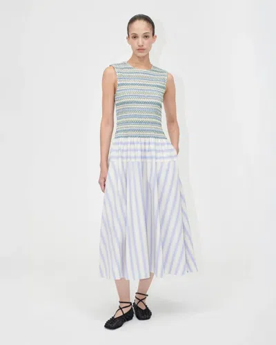 Stine Goya Mixed Stripe Smock Bodice Organic Cotton Dress In Gold