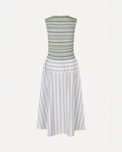 Stine Goya Mixed Stripe Smock Bodice Organic Cotton Dress In Gold