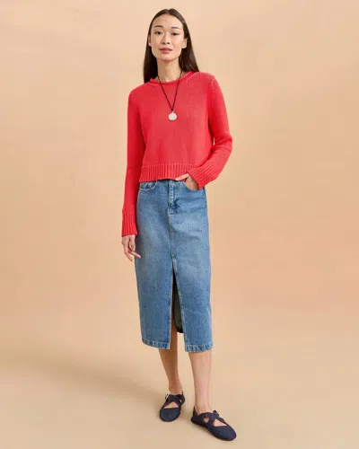 La Ligne Solid Mini Marina Sweater Deep Coral In Red