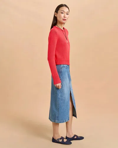 La Ligne Solid Mini Marina Sweater Deep Coral In Red