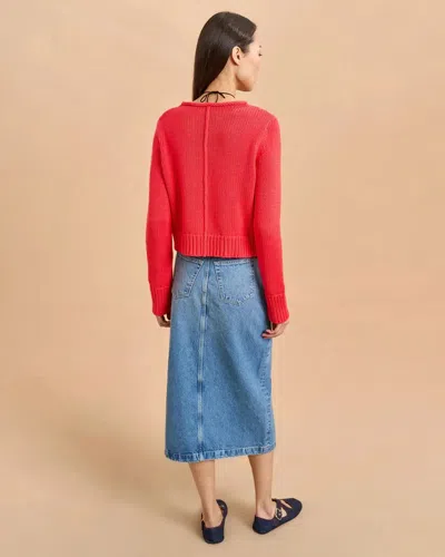 La Ligne Solid Mini Marina Sweater Deep Coral In Red