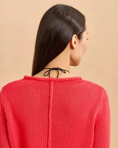 La Ligne Solid Mini Marina Sweater Deep Coral In Red