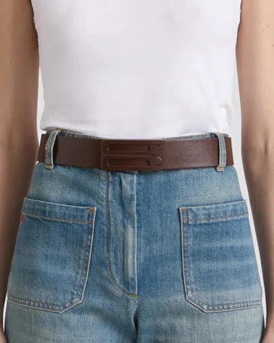 Victoria Beckham Tonal Jumbo Frame Belt In Dark Brown Smooth Leather In Brown