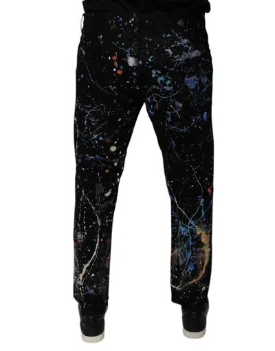 Dolce & Gabbana Black Color Splash Cotton Skinny Denim Jeans In Black
