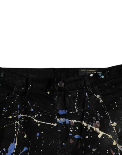 Dolce & Gabbana Black Color Splash Cotton Skinny Denim Jeans In Black