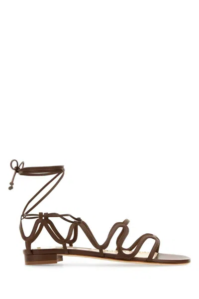 Manolo Blahnik Brown Leather Fawda Sandals In Brown