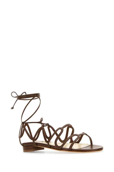 Manolo Blahnik Brown Leather Fawda Sandals In Brown