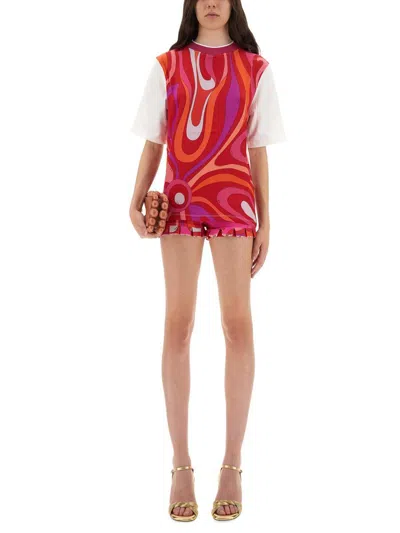 Pucci T-shirt With Colorful Iris Print And Crew Neck In Red