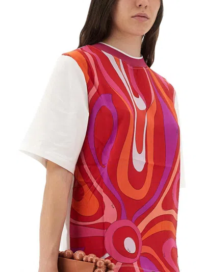 Pucci T-shirt With Colorful Iris Print And Crew Neck In Red