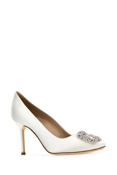 Manolo Blahnik Logo Pointed High Heels In White