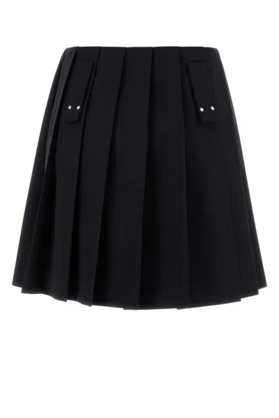 Prada Flared Pleated Skirt With Front Rings And Classic Finish In Black