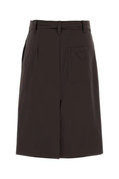 Prada Women Brown Stretch Poplin Skirt In Brown