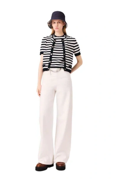 Maje Cropped Crochet Cardigan In Black