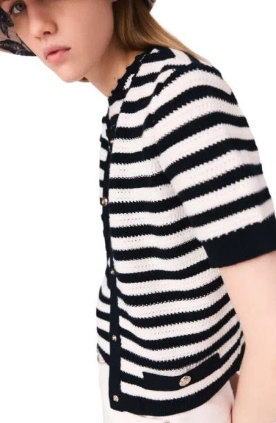 Maje Cropped Crochet Cardigan In Black