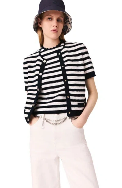 Maje Cropped Crochet Cardigan In Black