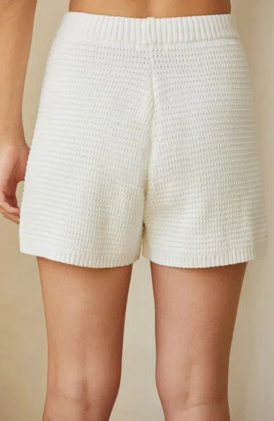Crescent Drawstring Waffle Shorts In White