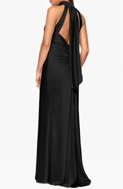 Xscape Evenings Halter Neck Satin Sheath Gown In Black