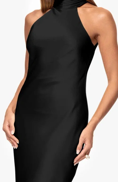 Xscape Evenings Halter Neck Satin Sheath Gown In Black