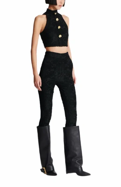 Balmain Halterneck Bouclette Baroque Top Buttons In Black