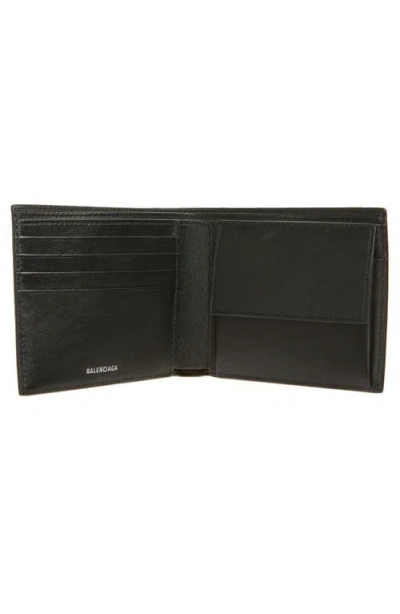 Balenciaga Men Black Bi-fold Wallet With Logo Lettering On The Front In Grained Leather Man