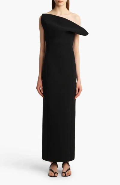 Khaite Sato One-shoulder Velvet Midi Dress In Black