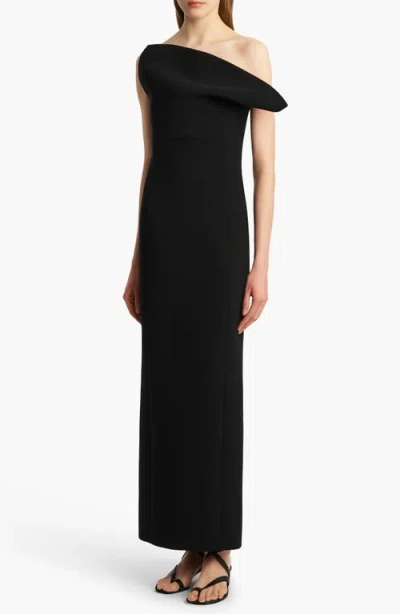 Khaite Sato One-shoulder Velvet Midi Dress In Black
