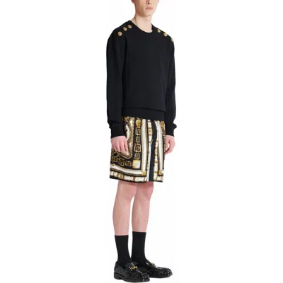 Balmain Crew Neck Sweater With Gold Button Detailing In Black