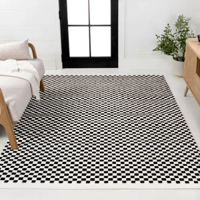 Jonathan Y Finn High-low Modern Minimalist Checkered Monotone Area Rug In Black