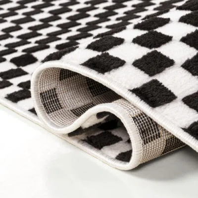 Jonathan Y Finn High-low Modern Minimalist Checkered Monotone Area Rug In Black