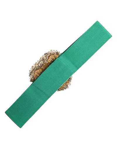 Dolce & Gabbana Green Stretch Wide Waist Heart Embellished Women's Belt In Green