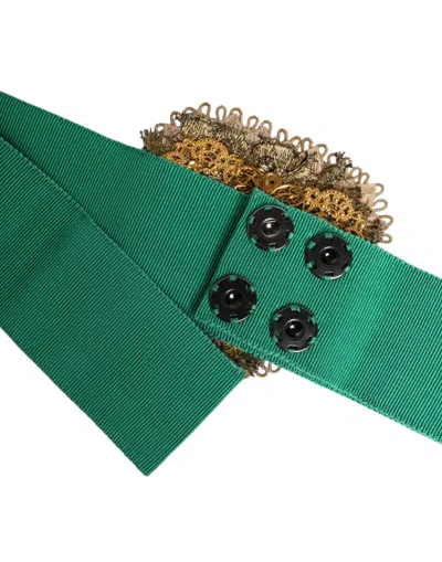 Dolce & Gabbana Green Stretch Wide Waist Heart Embellished Women's Belt In Green