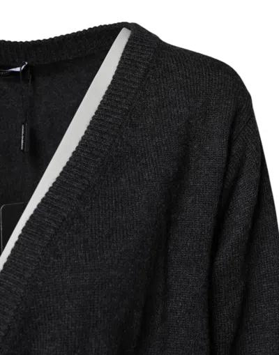 Dolce & Gabbana Grey Cashmere Deep V-neck Pullover Sweater In Black