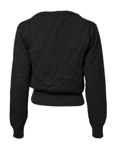 Dolce & Gabbana Grey Cashmere Deep V-neck Pullover Sweater In Black