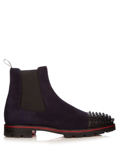 Christian Louboutin Melon Spike-embellished Suede Chelsea Boots In Navy ...