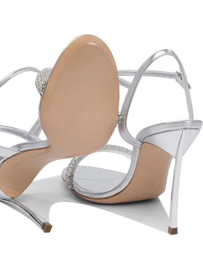 Casadei Crystal-embellished Silver Sandals With Steel Blade Heel In Metallic