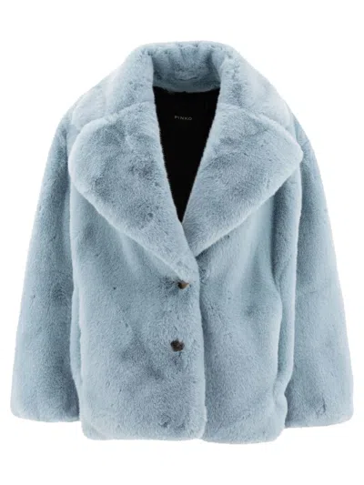 Pinko Alighieri Faux Fur Short Coat In Blue