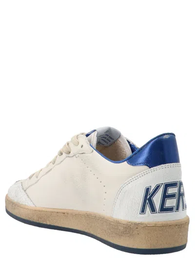 Golden Goose Ball Star Sneakers In White Nappa Leather With Light Blue Laminated Leather Star And Heel Tab In White