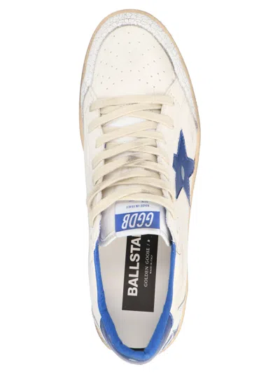 Golden Goose Ball Star Sneakers In White Nappa Leather With Light Blue Laminated Leather Star And Heel Tab In White