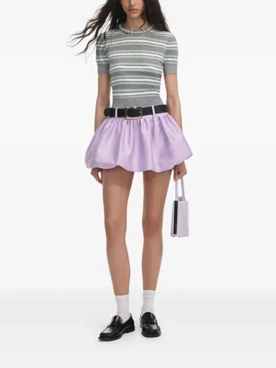 Self-portrait Self Portrait 'grey Striped Crystal Trim Knit' Sweater In Animal Print